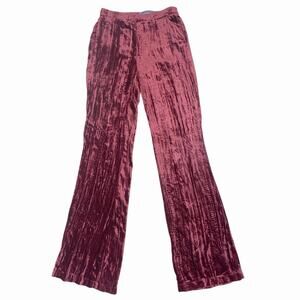 Kimchi Blue Andie Crushed Viscose Velvet High Waist Flare Pants Burgundy SZ 0